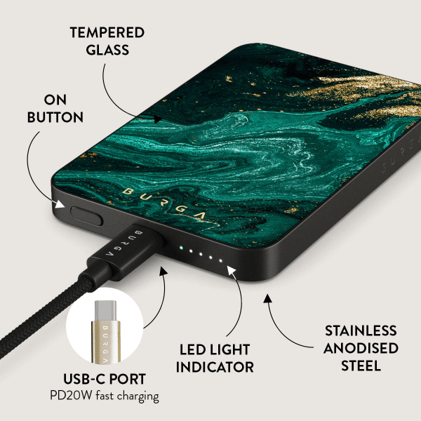 Burga Powerbank MagSafe 5000 mAh Emerald Pool Harmaa