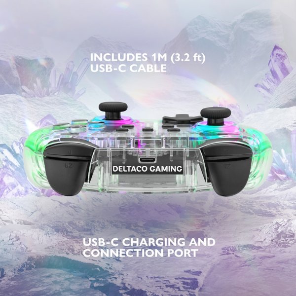 Deltaco Gaming Langaton Ohjain Nintendo Switchille Läpinäkyvä RGB