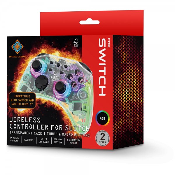 Deltaco Gaming Langaton Ohjain Nintendo Switchille Läpinäkyvä RGB