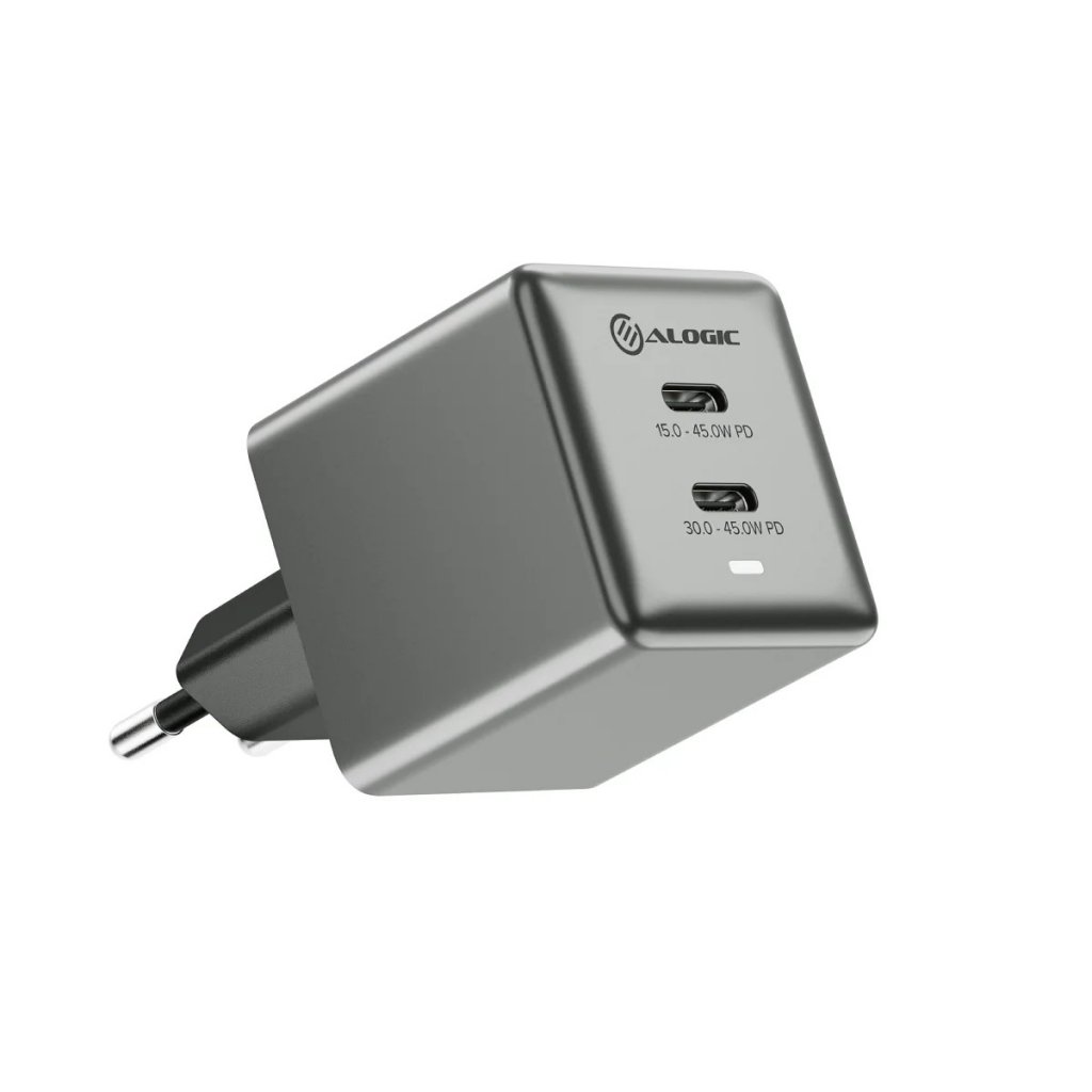 Alogic Laturi Dual USB-C Rapid Power 45W Cube GaN Harmaa