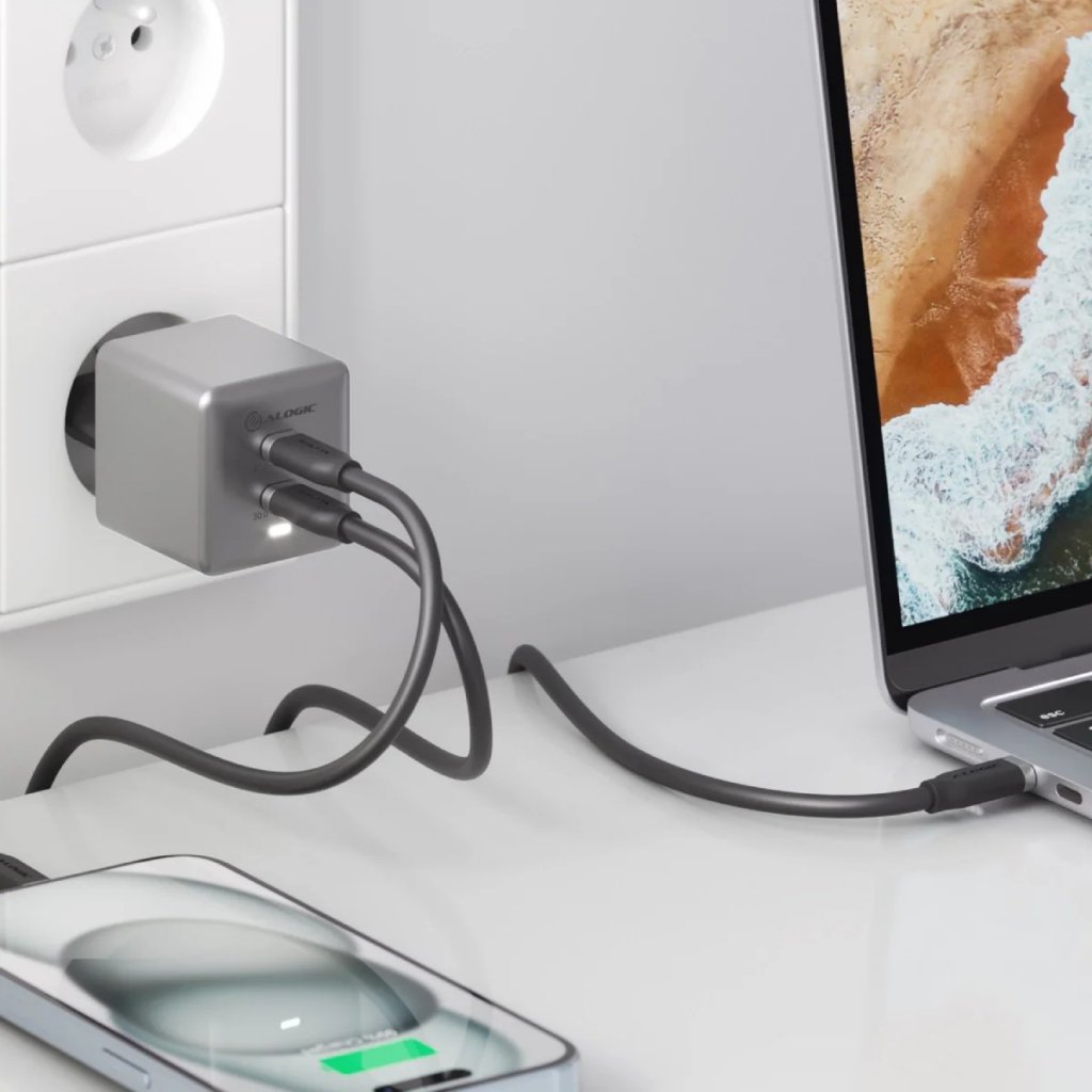 Alogic Laturi Dual USB-C Rapid Power 45W Cube GaN Harmaa