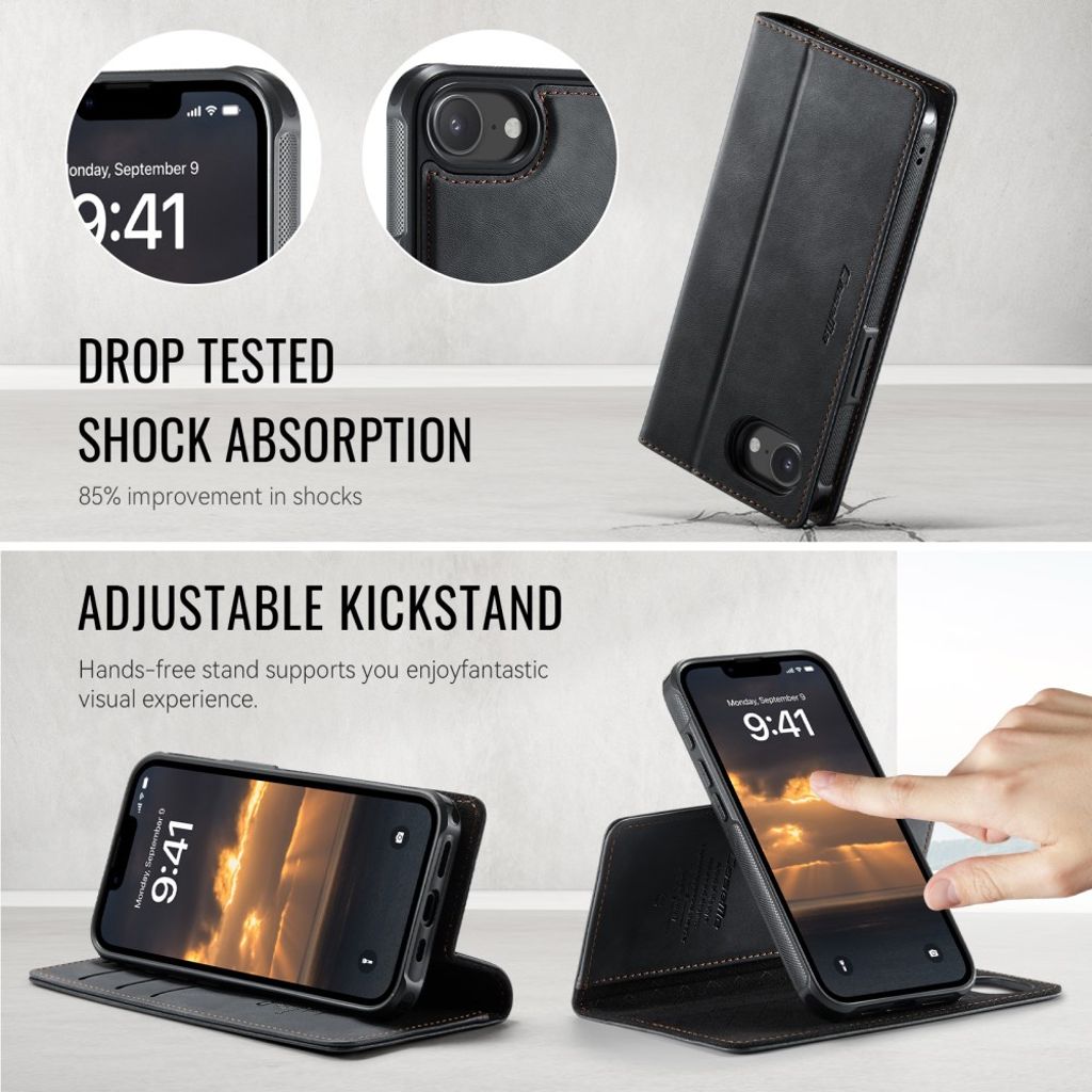 CaseMe iPhone 16e/iPhone 17e Kotelo C49 Series Musta