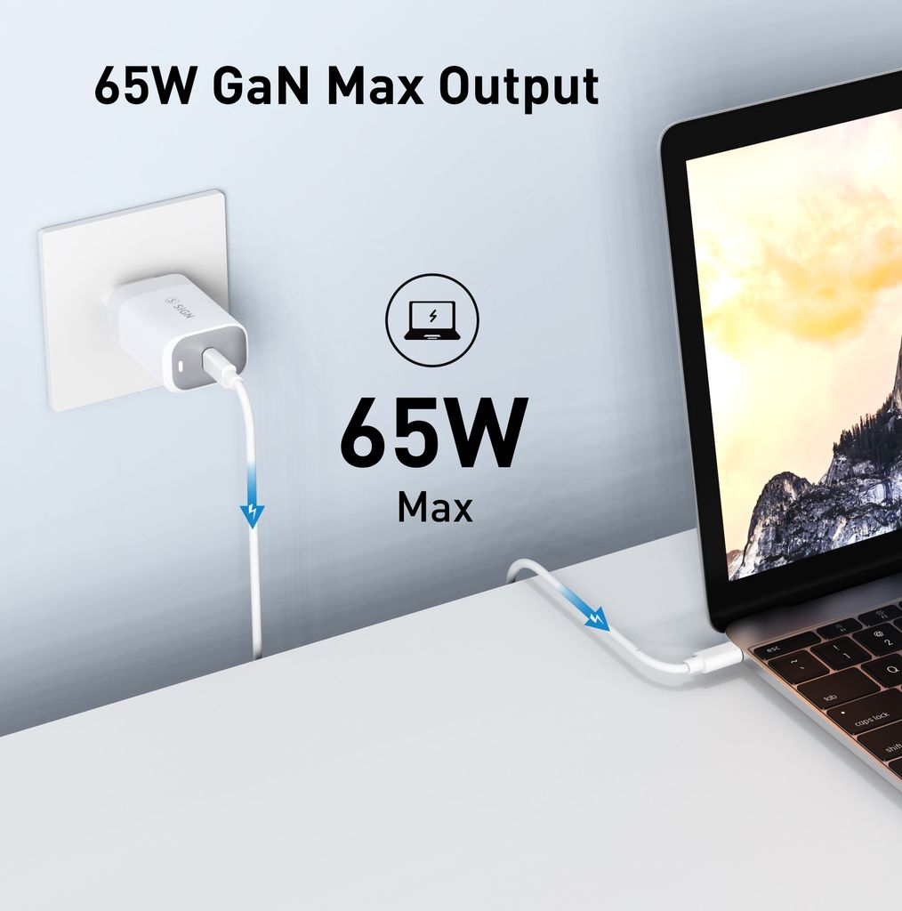 SiGN 65W Snabbladdare USB-C PD Valkoinen