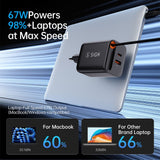 SiGN 65W Snabbladdare GaN med utdragbar USB-C kabel Musta