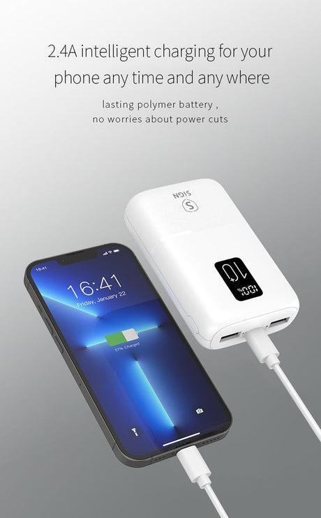 SiGN Mini Powerbank med Display 10 000mAh Valkoinen