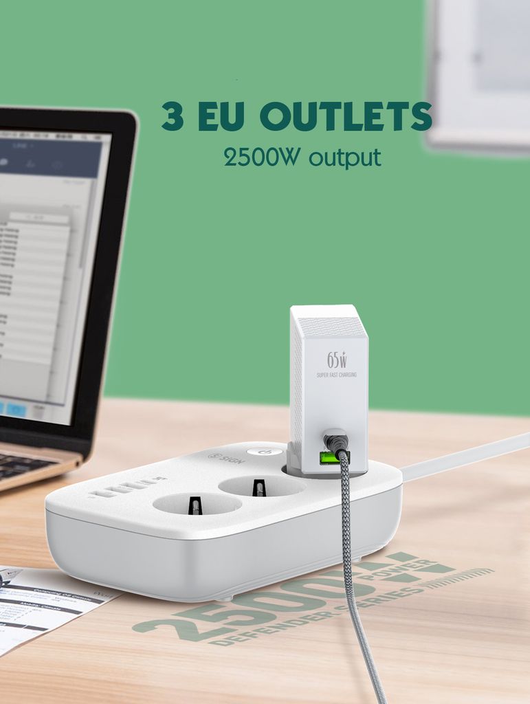 SiGN Smart WiFi 3-tie Jatkorasitimet 30W USB-A/USB-C 1,5m