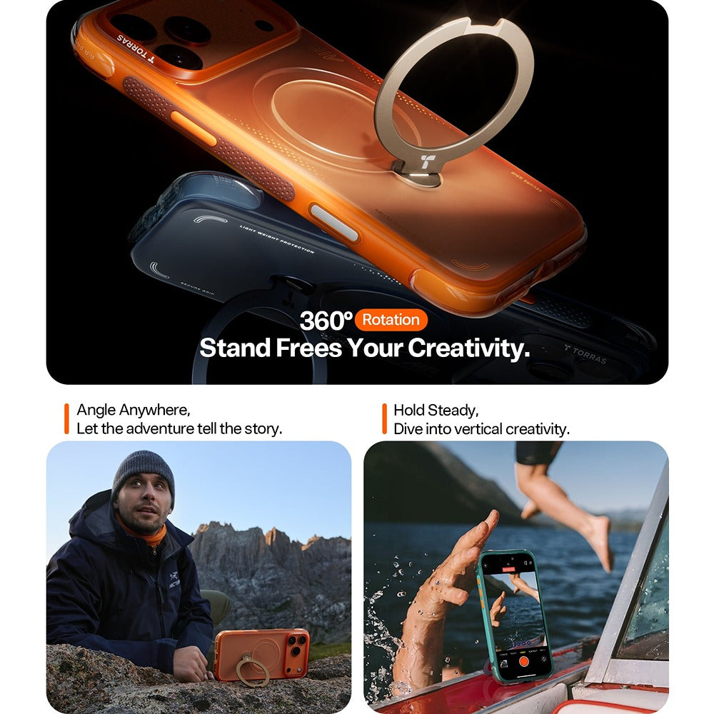 Torras iPhone 17 Pro Max Kuori Ostand Q3 Air Energy Oranssi