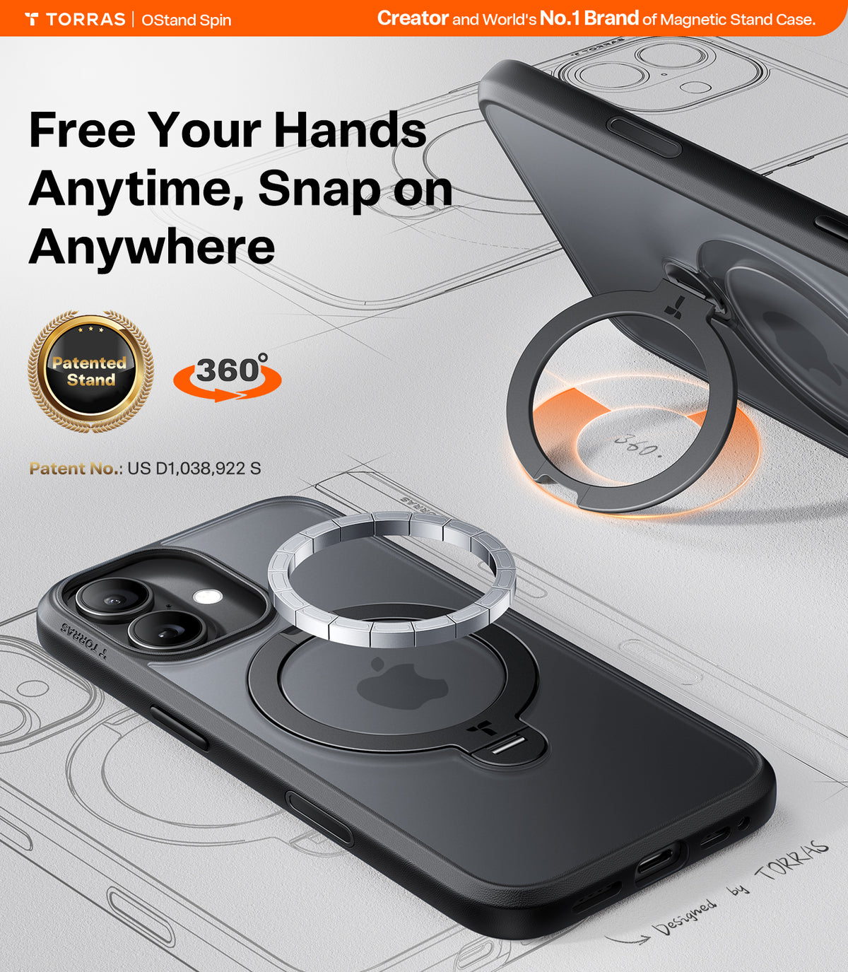 Torras iPhone 17 Kuori Ostand Q3 Spin Obsidian Black