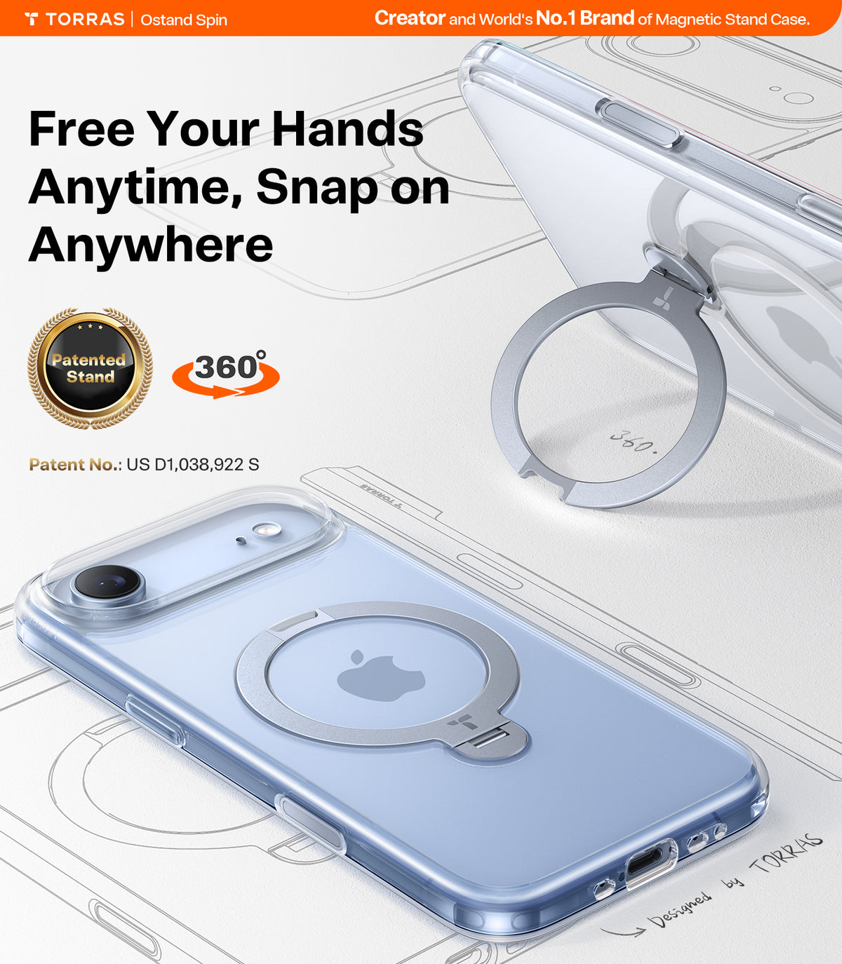 Torras iPhone Air Kuori Ostand Q3 Spin Kirkas
