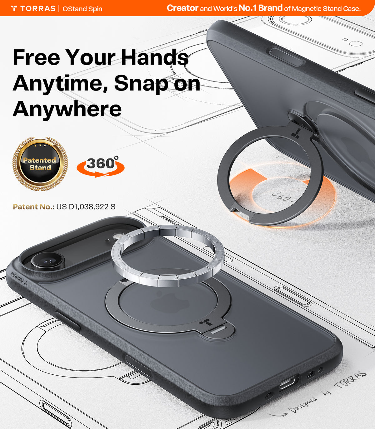 Torras iPhone Air Kuori Ostand Q3 Spin Obsidian Black