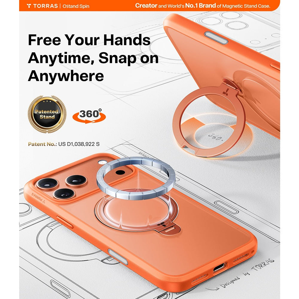 Torras iPhone 17 Pro Kuori Ostand Q3 Spin Energy Oranssi