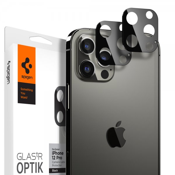 Spigen iPhone 12 Pro kamerasuojus GLAS.tR Optik 2 kpl, musta