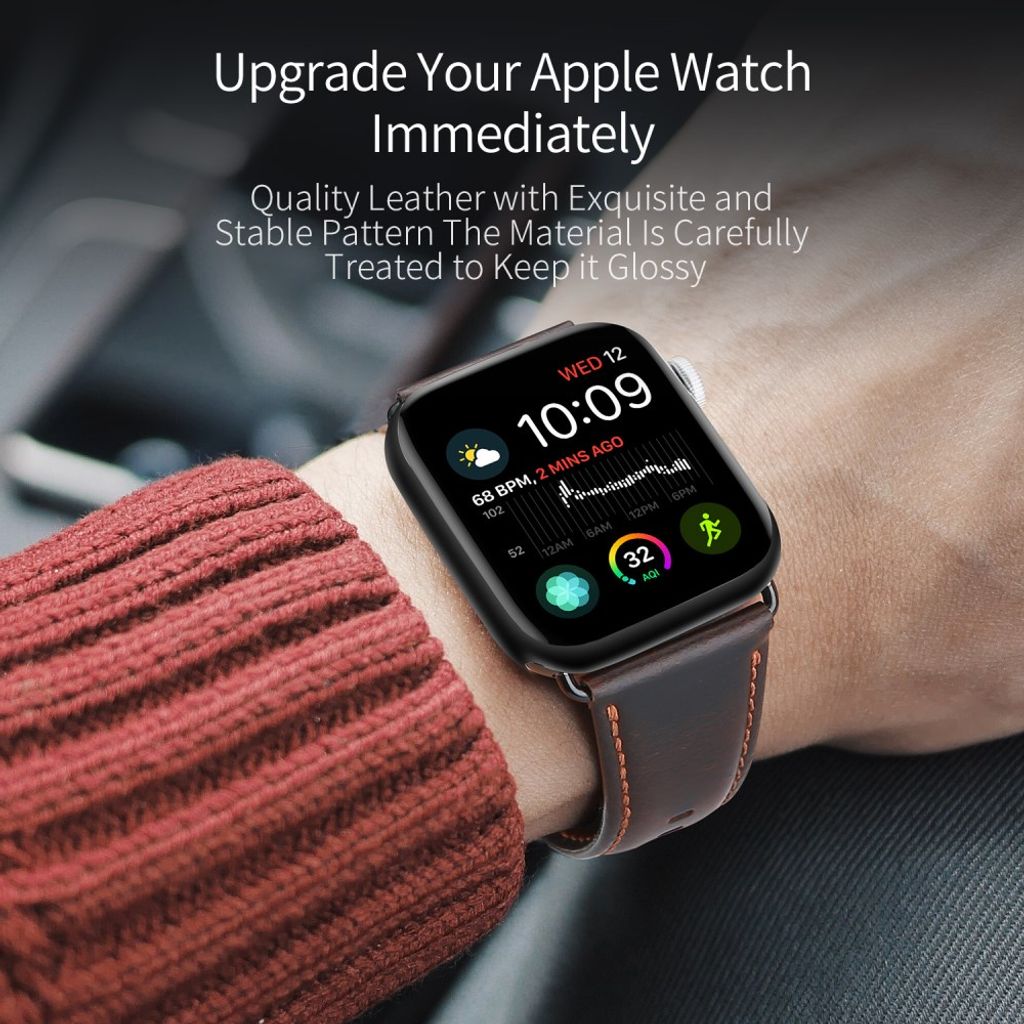 Dux Ducis Apple Watch 44/45/46mm/Ultra 49mm Ranneke Aito Nahka Tummanruskea