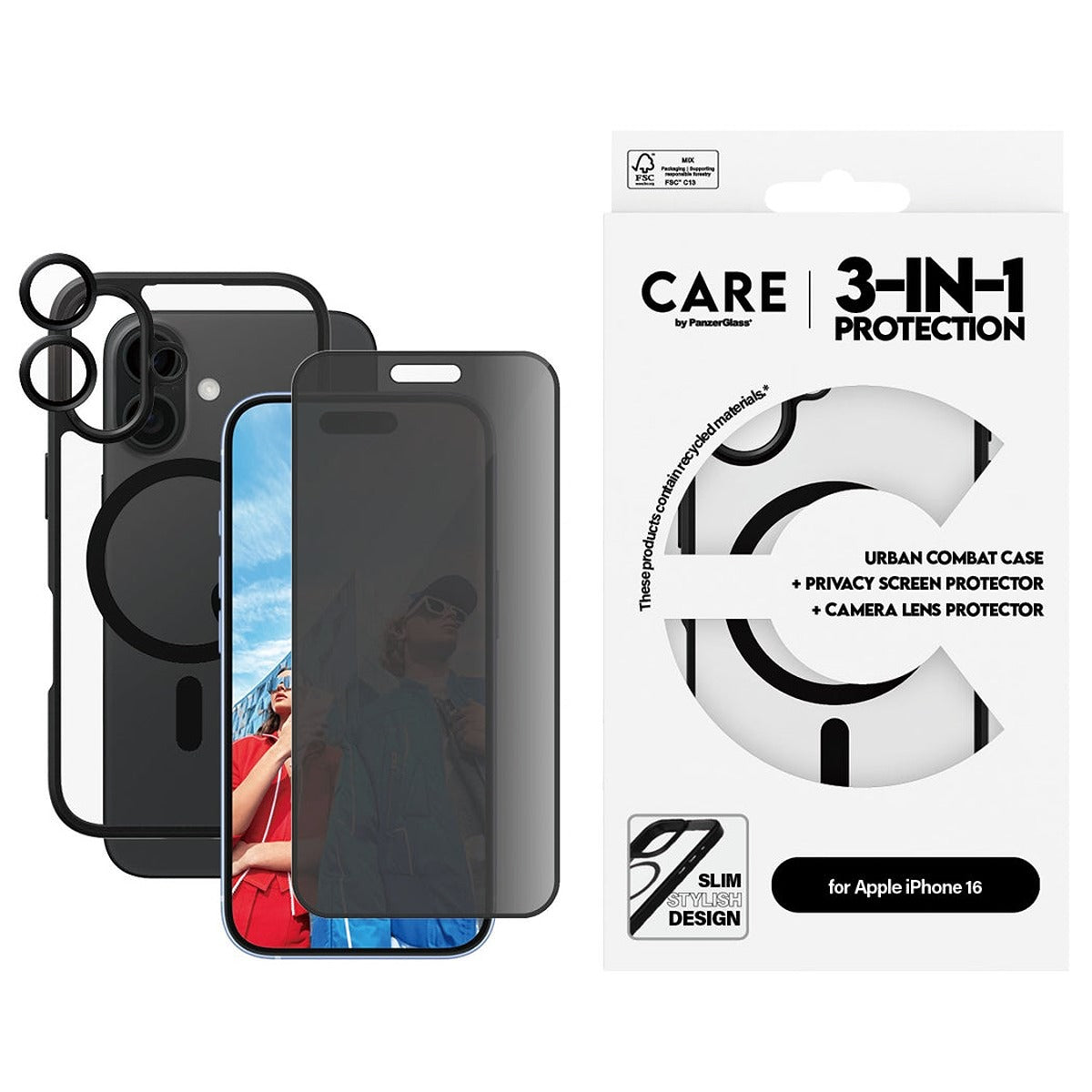 PanzerGlass iPhone 16 3-in-1 -suojapaketti Privacy
