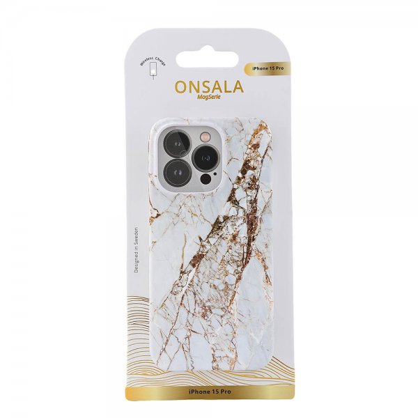 Onsala iPhone 15 Pro MagSeries -suojakuori, White Rhino Marble