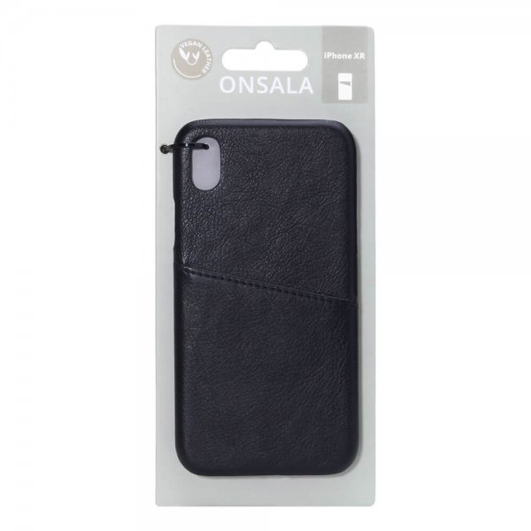 Onsala iPhone Xr -suojakuori, jossa korttipaikka, musta
