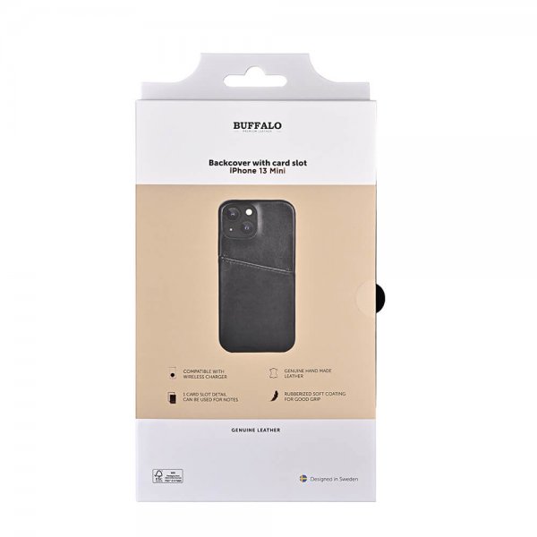 Buffalo iPhone 13 Mini -suojakuori korttipaikalla, musta