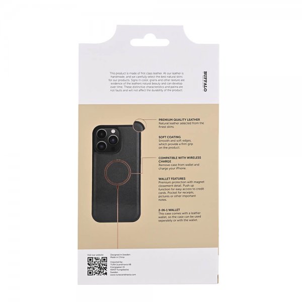 Buffalo iPhone 15 Pro Max -kotelo 3 korttipaikalla, irrotettava kuori, MagSeries Musta