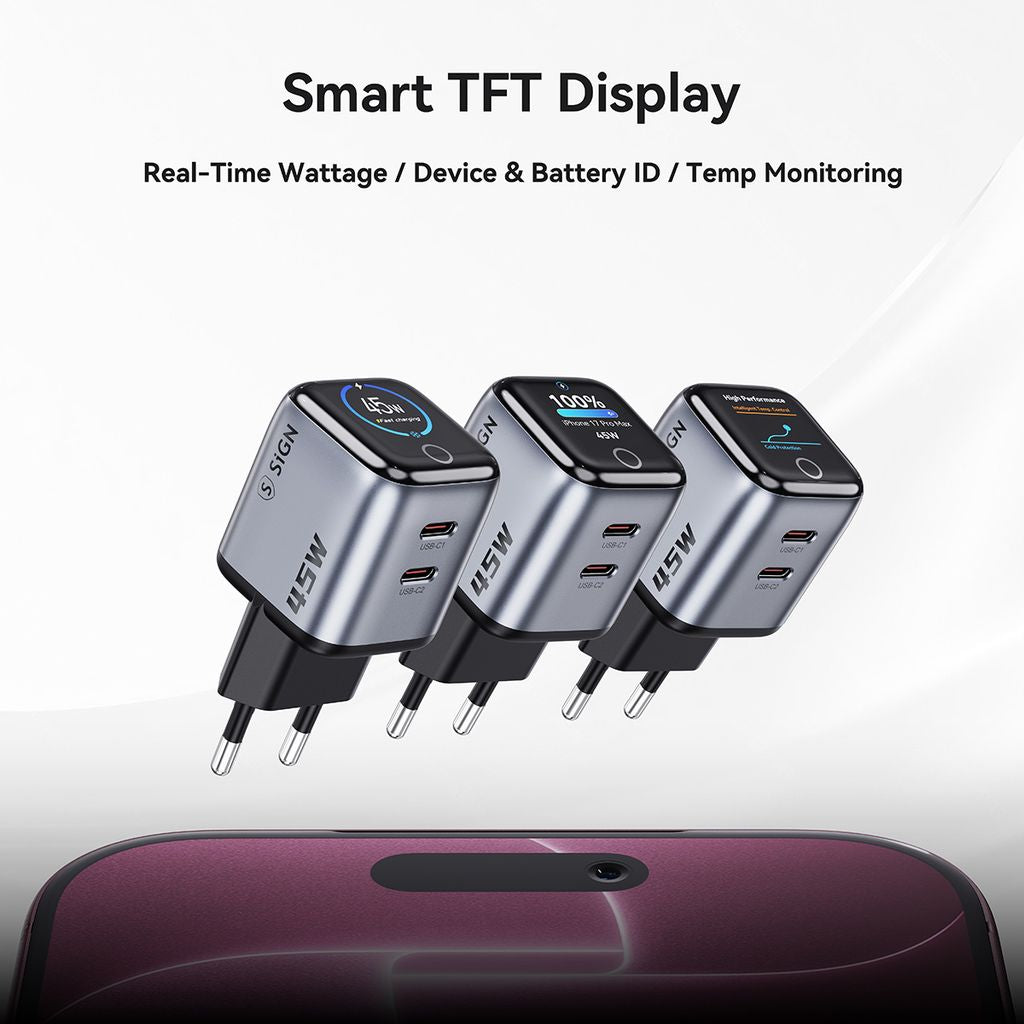 SiGN 45W Seinälataaja näytöllä 2xUSB-C Harmaa