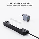 SiGN 65W Seinälataaja näytöllä 2xUSB-C/1x USB-A Harmaa