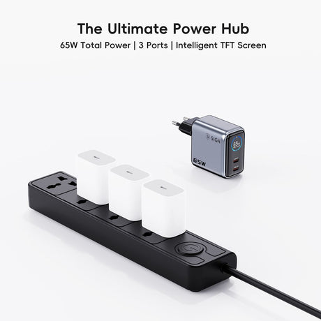 SiGN 65W Seinälataaja näytöllä 2xUSB-C/1x USB-A Harmaa
