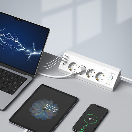 SiGN 4-tie Pöytäjatkorasittimet USB-A/USB-C 1,8m