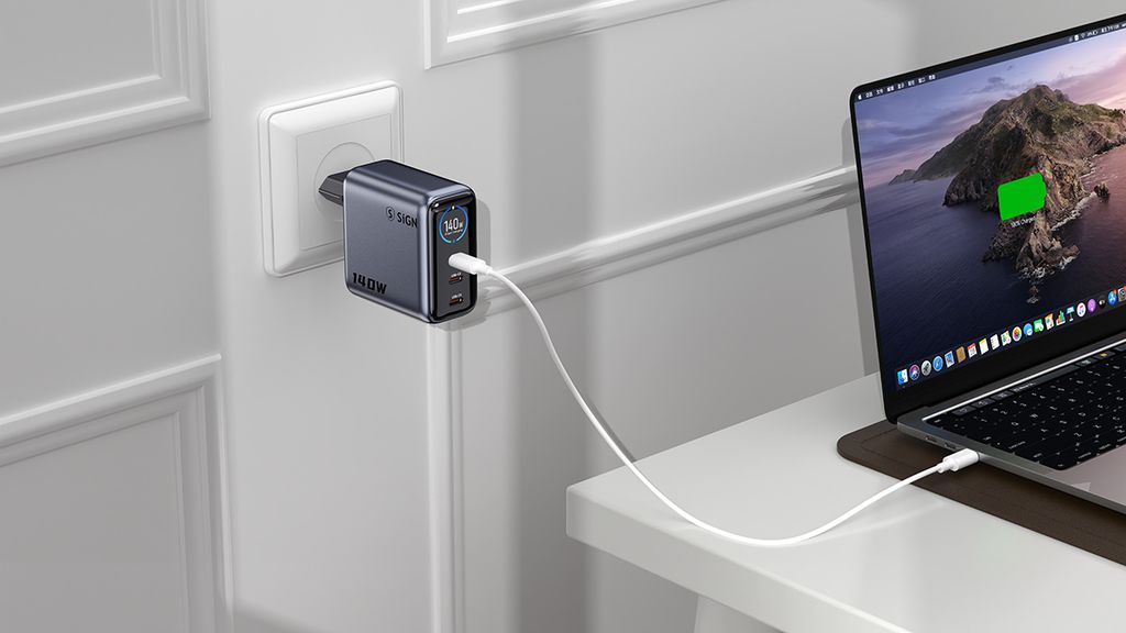 SiGN 140W Pikalataaja näytöllä 3xUSB-C/1xUSB-A Harmaa