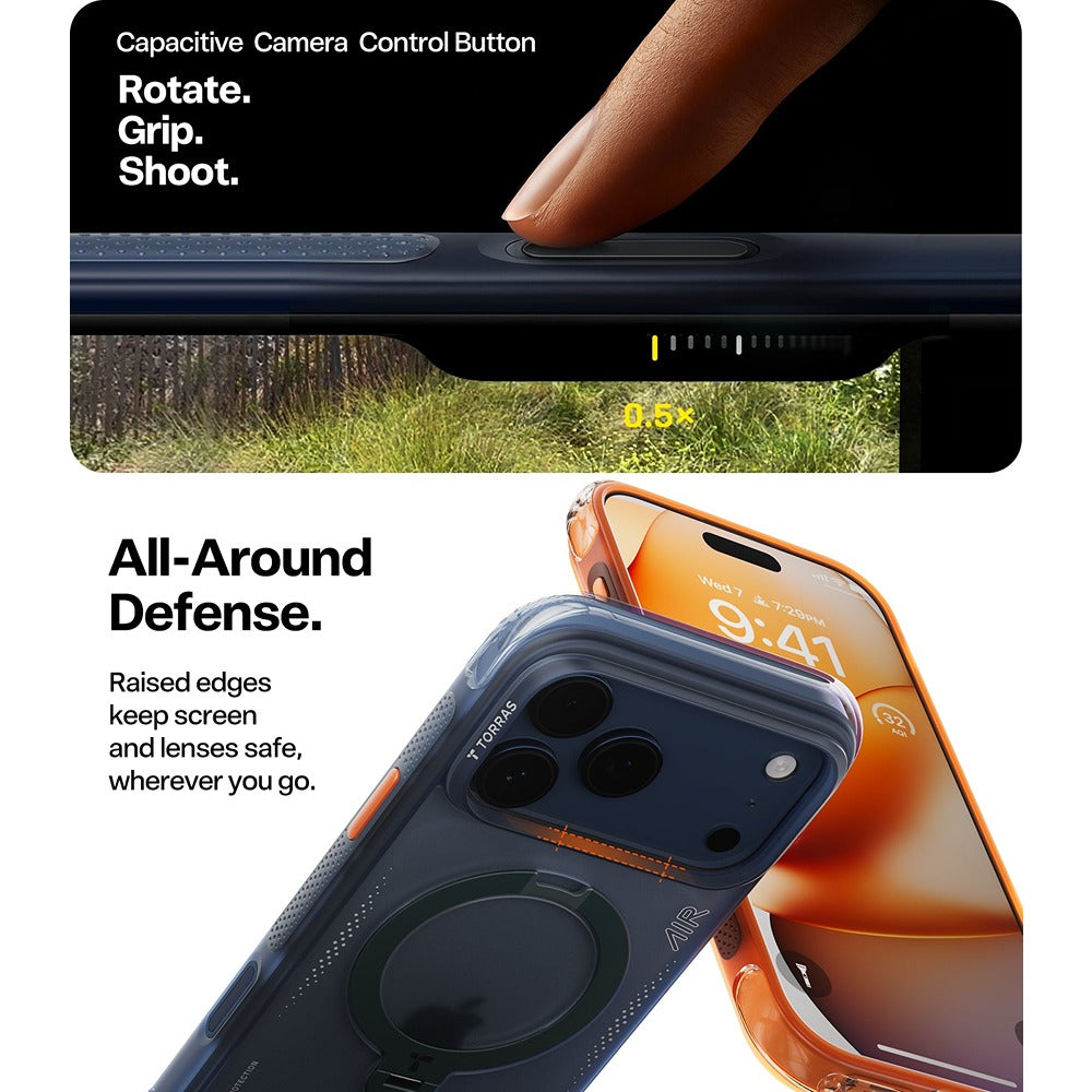 Torras iPhone 17 Pro Max Kuori Ostand Q3 Air Energy Oranssi