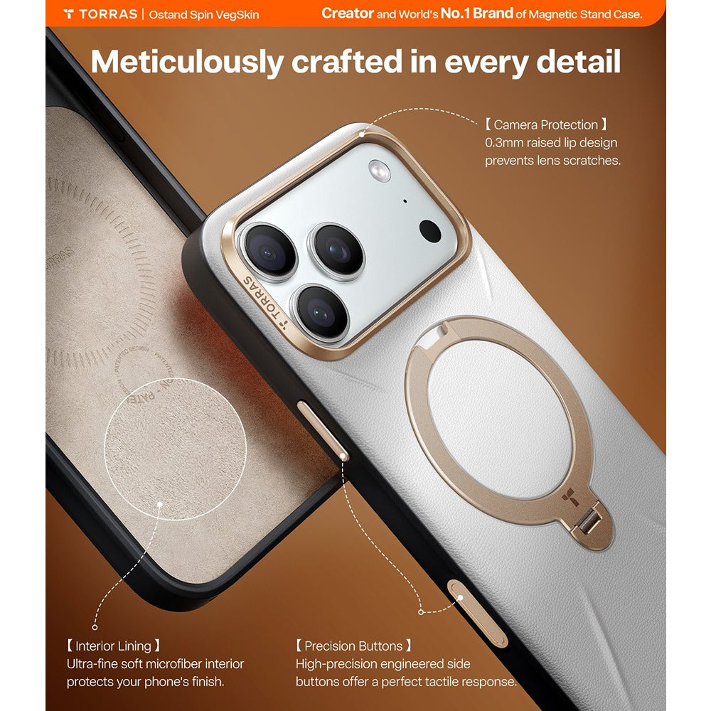 Torras iPhone 17 Pro Max Kuori Ostand Q3 Vegskin Pearl Gray