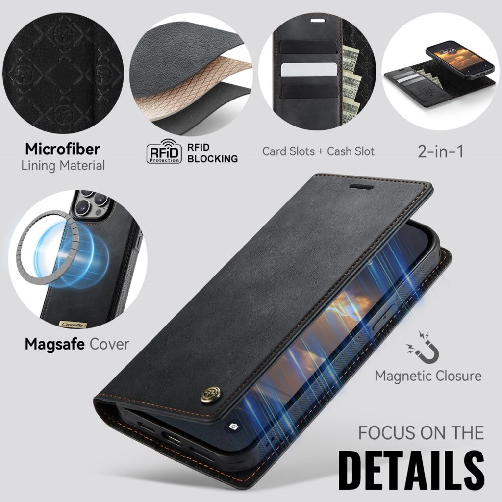 CaseMe iPhone 13 Pro Kotelo C49 Series Musta