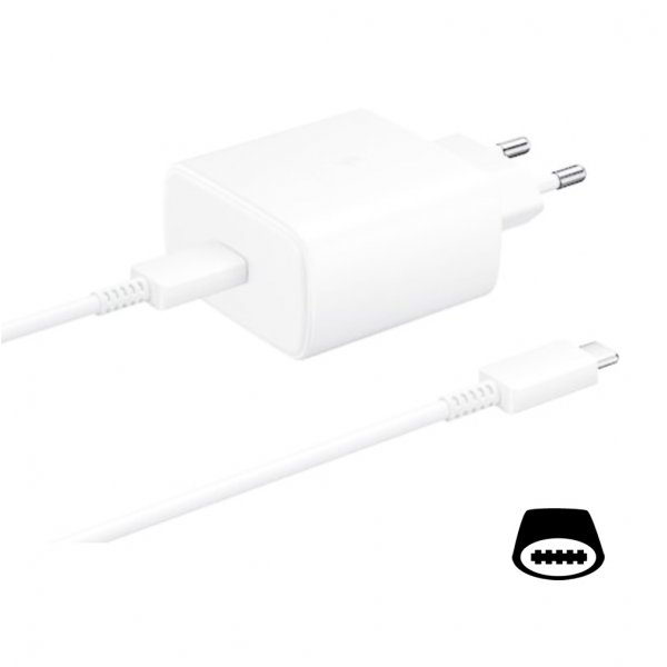 Samsung Alkuperäinen Seinälaturi 45W USB-C–USB-C-kaapelilla Valkoinen