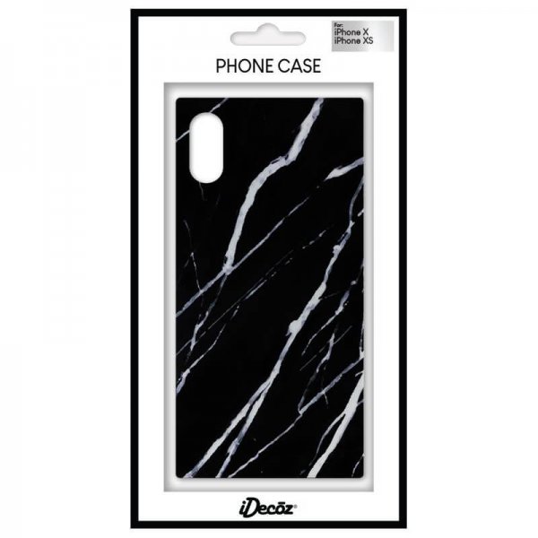 iDecoz iPhone X/Xs -suojakuori, neliömallinen Marble, musta