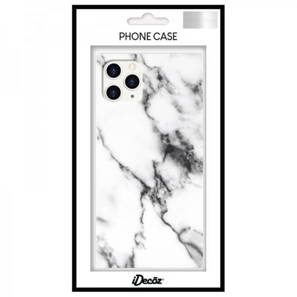 iDecoz iPhone 11 Pro Max -kuori neliönmallinen kotelo, marmorinvärinen valkoinen