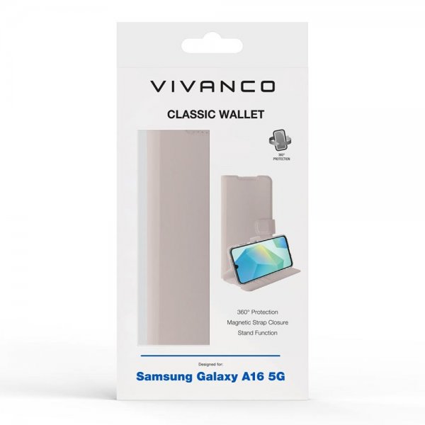 Vivanco Samsung Galaxy A16 Classic Wallet -suojakotelo, Greige