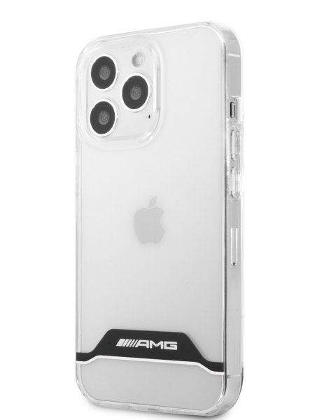 AMG iPhone 13 Pro Max -suojakuori, jossa galvanoidut vaakasuorat raidat, valkoinen/läpinäkyvä