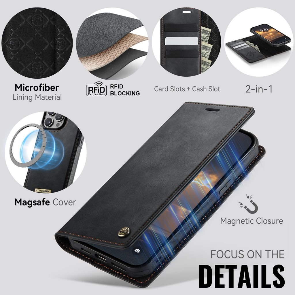CaseMe iPhone 15 Pro Max Kotelo C49 Series Musta