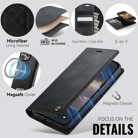 CaseMe iPhone 15 Pro Max Kotelo C49 Series Musta