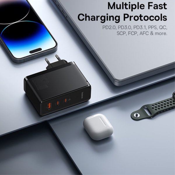 Baseus GaN5 Pro pikalaturi, 2xUSB-C ja 1xUSB-A, 160 W