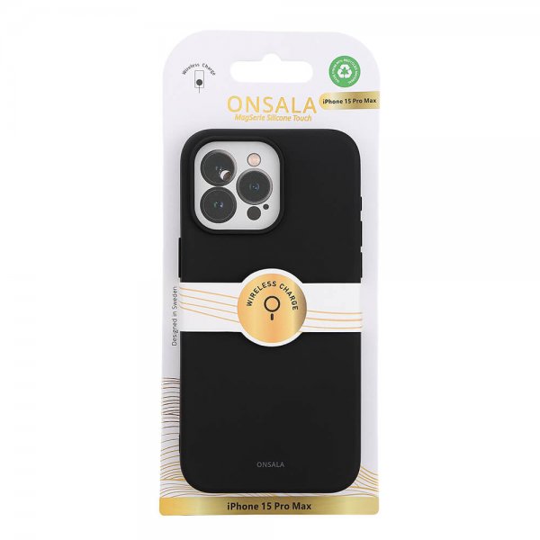Onsala iPhone 15 Pro Max Kuori Silicone Touch MagSeries Musta