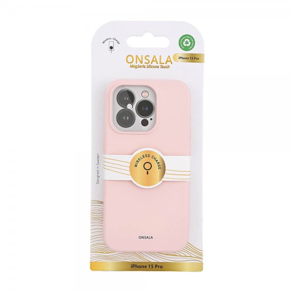 Onsala iPhone 15 Pro -silikonikuori MagSeries Chalk Pink