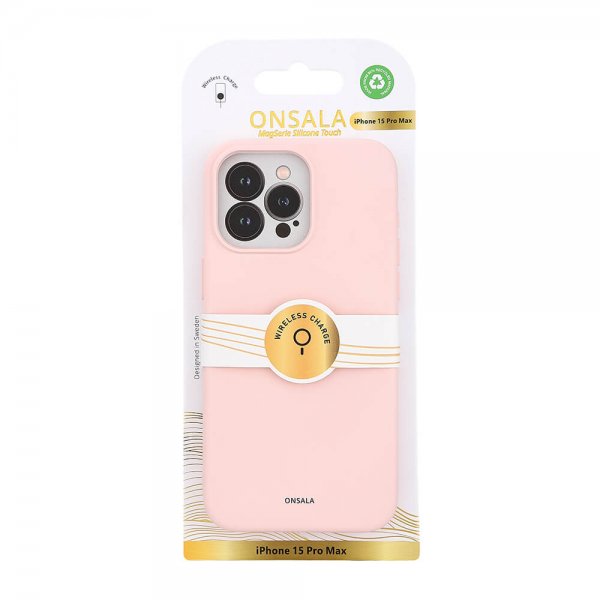 Onsala iPhone 15 Pro Max Kuori Silicone Touch MagSeries Chalk Pink