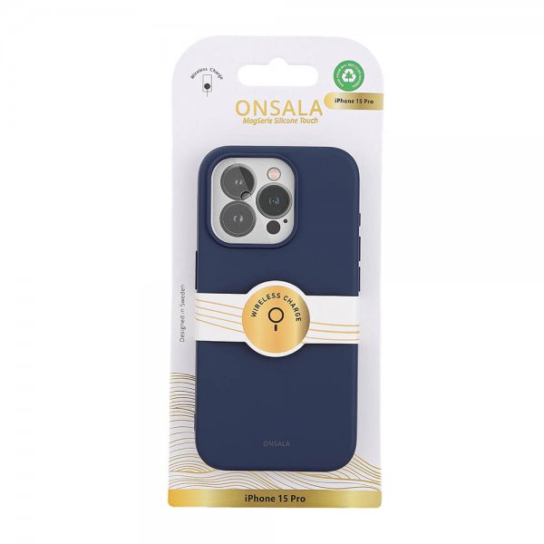 Onsala iPhone 15 Pro -silikonikuori, MagSeries, tummansininen