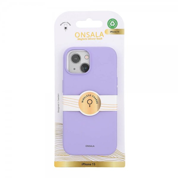 Onsala iPhone 15 Silicone Touch MagSeries -kuori, violetti