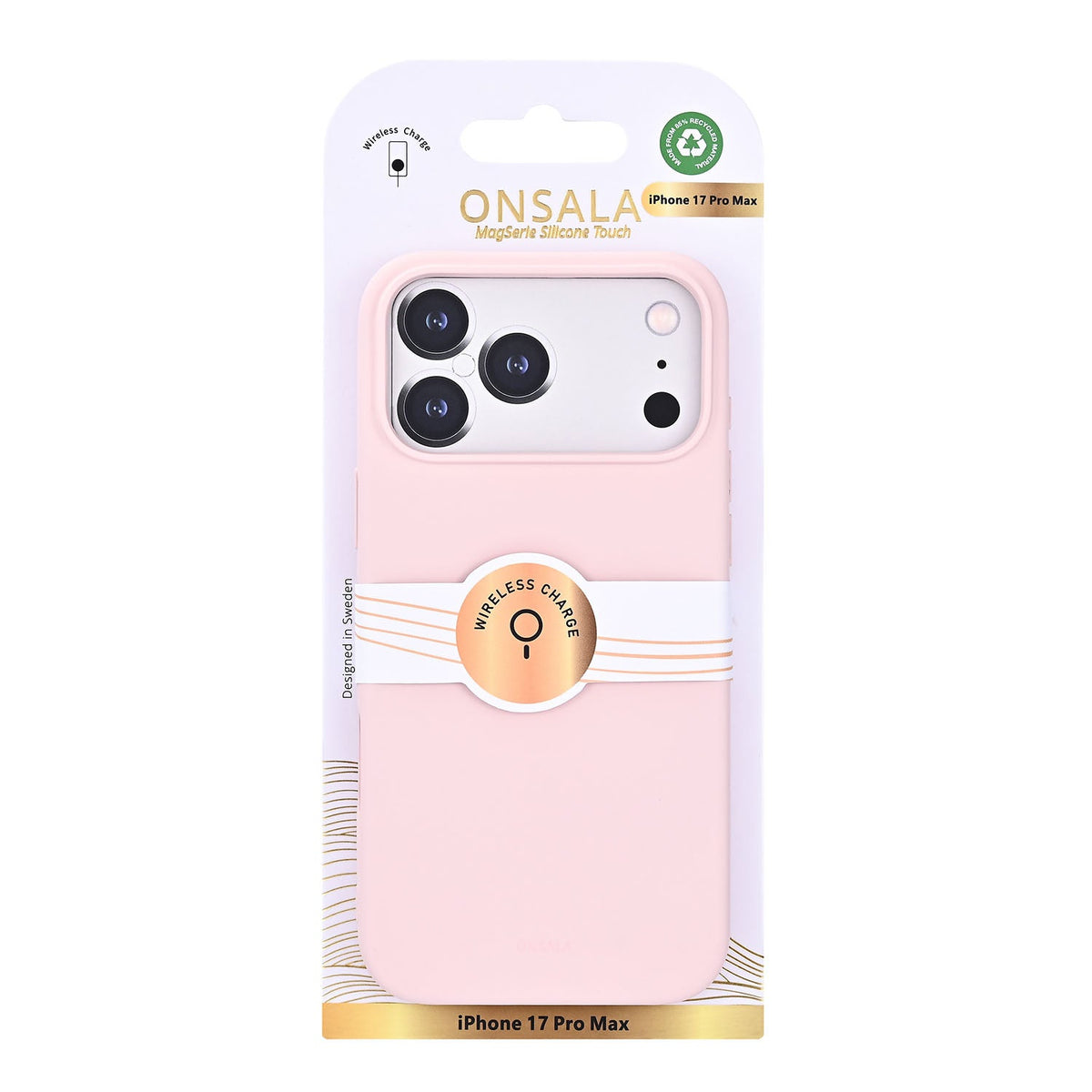 Onsala iPhone 17 Pro Max/iPhone 18 Pro Max Kuori Silikonin tuntu Chalk Pink