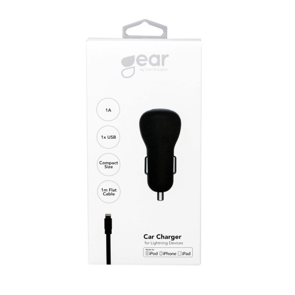 Gear Autolaturi 1xUSB 1A Lightning-kaapeli 1m MFI Musta