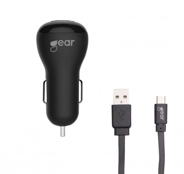 Gear Autolaturi 1xUSB 1A Micro-USB-kaapeli 1m Musta