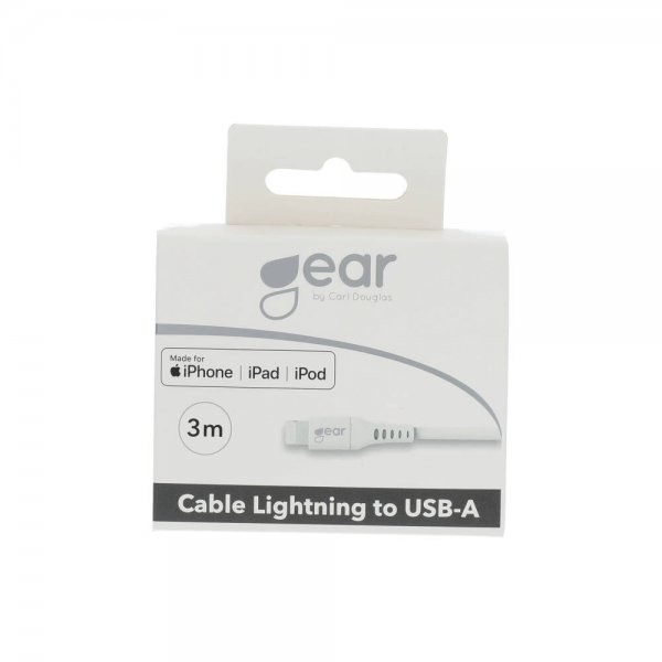 Gear Lightning–USB-A-latauskaapeli 3 m MFI, valkoinen