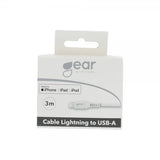 Gear Lightning–USB-A-latauskaapeli 3 m MFI, valkoinen
