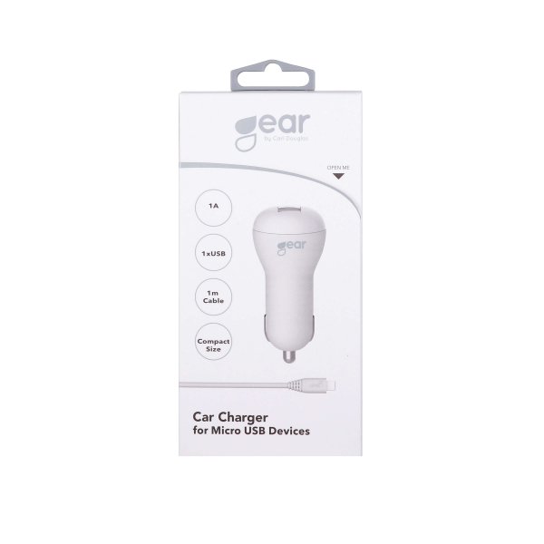 Gear Autolaturi 1xUSB 1A Micro-USB Kaapeli 1m Valkoinen