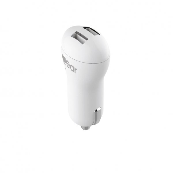Gear Autolaturi 2xUSB 2.4A Micro-USB-kaapeli 1m Valkoinen
